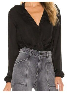 Jonathan Simkhai Standard Jackie Surplice Blouse Top Black Size XS